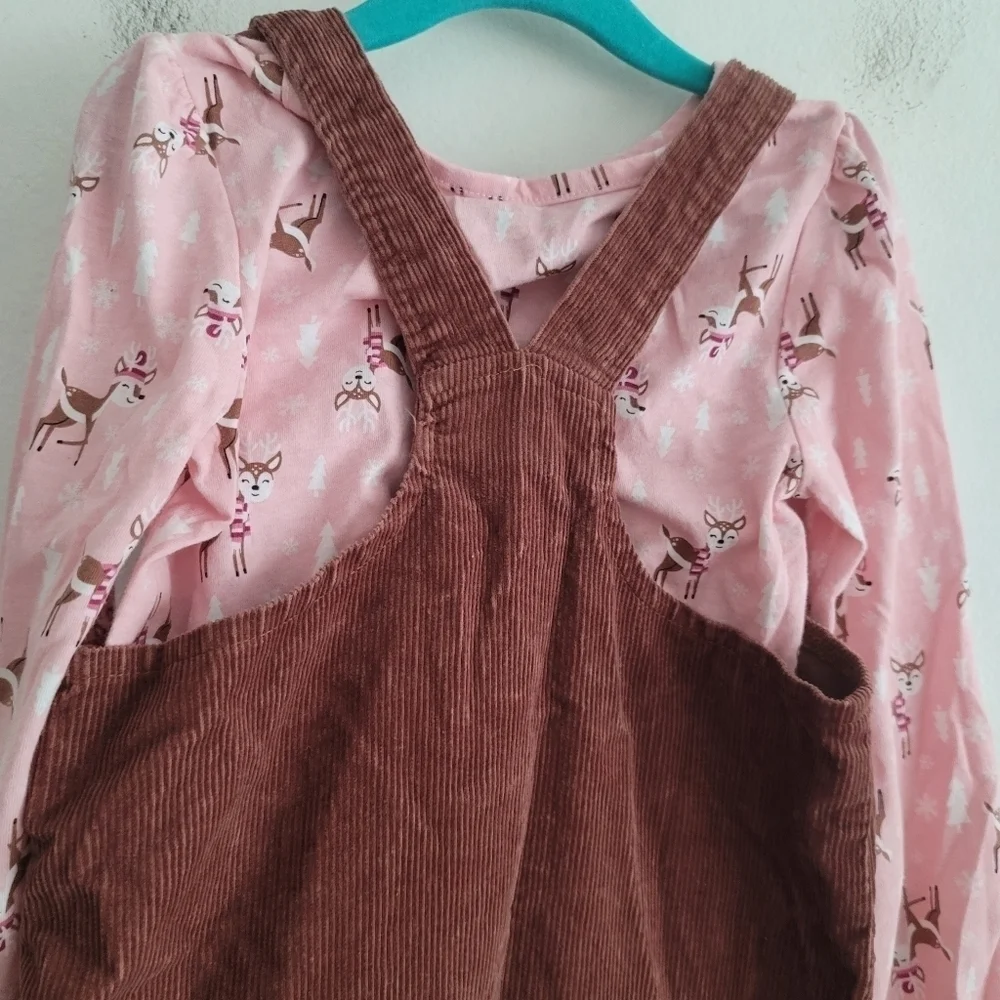 The Children's Place 5T Deer Pinafore Dress‎ & Matching Long Sleeve Shirt